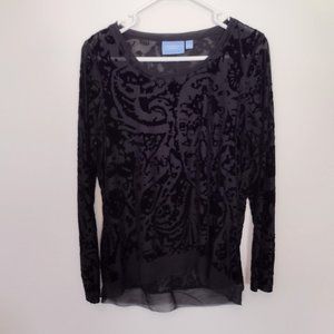 Burn out velvet and sheer Simply Vera Black Long Sleeve Top